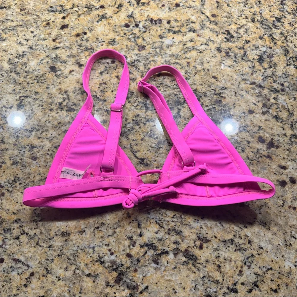 EUC‎ Zaful Pink Sequin Triangle Bikini Top Small Iridescent Mermaid Tie Back